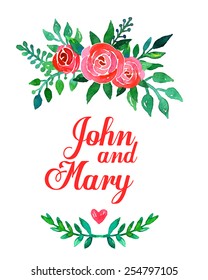 Boho style wedding invitation template. Watercolor illustration.