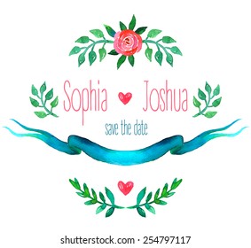 Boho style wedding invitation template. Watercolor illustration.
