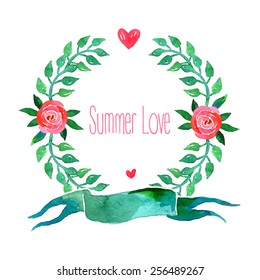 Boho style wedding invitation template. Watercolor illustration.