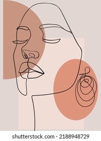 Boho Style Woman Face, Line Art. Vector Illustration