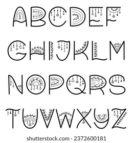 Boho styled alphabet set. Vector illustration.