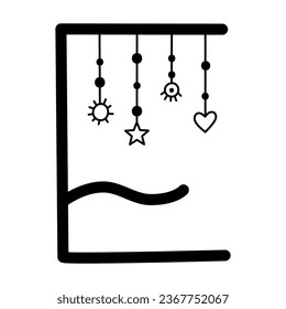 Boho styled letter E. Celestial lettering. Vector illustration.