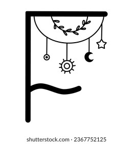 Letra F. estilo Boho. Letras celestiales. Ilustración vectorial.