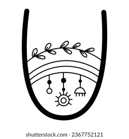 Boho styled letter U. Celestial lettering. Vector illustration.