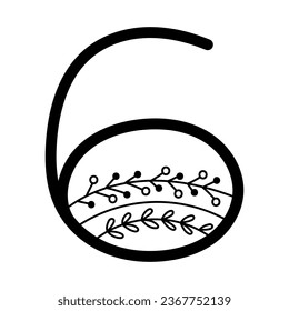 Boho styled number 6. Celestial lettering digit. Vector illustration. 