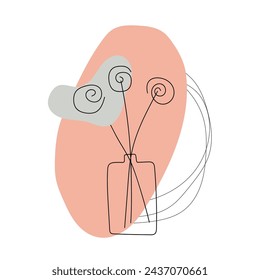 Boho stylized hand drawn dandelion flower in a vase. Element for logo, business card, booklet