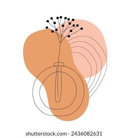 Boho stylized hand drawn flower in a vase. Element for logo, business card, booklet