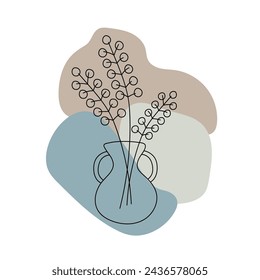 Boho stylized hand drawn flower in a jug vase. Element for logo, business card, booklet