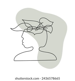 Boho stylized hand drawn flower in a vase in the style of a head or face. Element for logo, business card, booklet