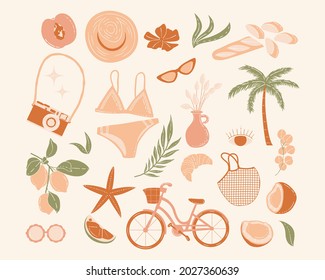 Boho summer picnic elements vector illustration. summer background and wallpaper. Holiday vacation clipart.