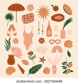 Boho summer picnic elements vector illustration. summer background and wallpaper. Holiday vacation clipart.