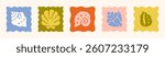 Boho Summer Seashells Icons in Trendy Retro Style. Abstract Simple Vector Illustrations of a Shells, Cone, Snail, Scallop for Logo, Patterns, T-Shirt Print, Stickers, Social Media Post and Stories