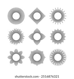 Boho sun bursts, Vintage radiant sun rays shape for logo, labels or emblems and typography decoration template vector Illustration