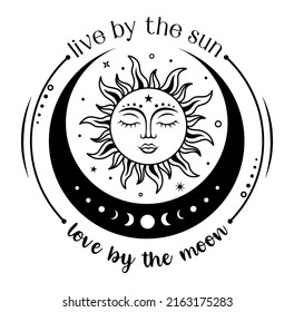 Boho Sun Crescent Moon Quote Live Stock Vector (Royalty Free ...
