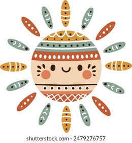 Boho sun, Cute sun isolated on white background.