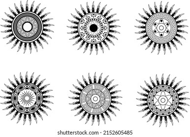 Boho sun decorated by abstract line