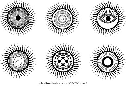 Boho sun decorated by abstract line