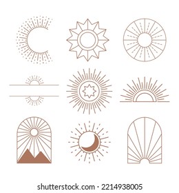 Boho Sun Element Vector Illustration Set Sunburst