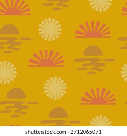 Boho sol pastel naranja patrón sin costuras. Sol doodle dibujado a mano de fondo.