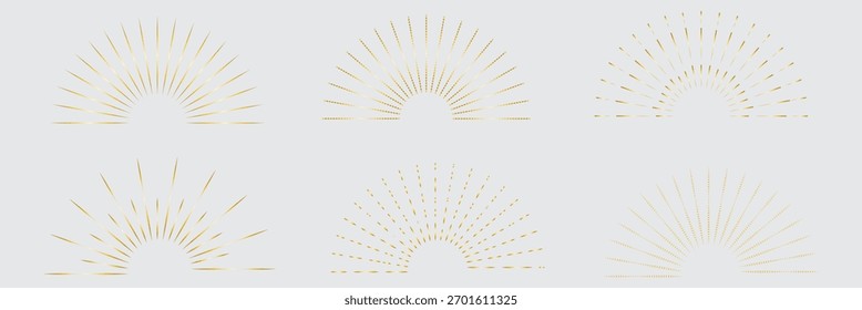 Boho Sunburst Logo, Sonnenlinie Kunstvektor. Sunset Sunrise Stock, Vektorlogo-Design