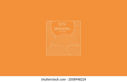 Boho sunrise logo, sun logo design templates - abstract design elements for decoration in modern minimalist style for social media posts. Portal, arch. Clear sky, water, clouds