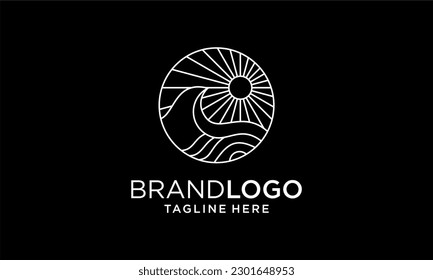 Boho sunrise logo, sun line art vector. Sunset stock vector logo design