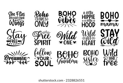 Boho svg bundle, Boho t shirt quotes, Boho quotes typography, Calligraphy graphic design element, Boho quotes bundle