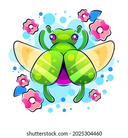 Boho tattoo. Blackwork Scarab beetle, May bug in hipster triangle frame, flowers. Vector illustration, spiritual tattoo sketch isolated on white for t-shirt print, poster, textile. Line art drawing.