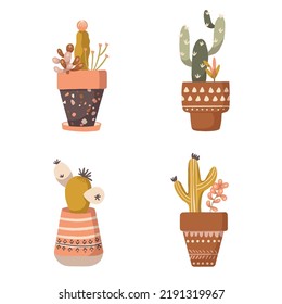 Boho Terra Cotta Pots Vector Isolated Elements Set