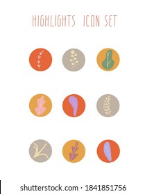 Boho terracotta Plant Instagram Cover Highlight set Icon. Flower line art logo element. Natural Instagram Story.