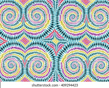 Boho tie-dye background. Hippie style. Watercolor effect vector. Textile effect. Shibori. Editable vector made with clipping mask. Batik effect. Rainbow colors tie-dye. Trendy wallpaper.