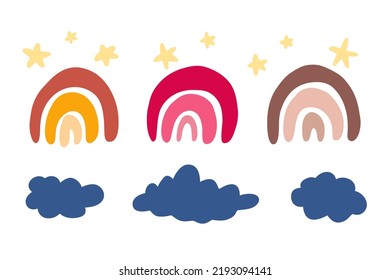 boho trendy rainbow, organic modern nursery baby room rainbow. abstract neutral minimalist arch. stock modern hand drawn flat illustration isolated on white background.