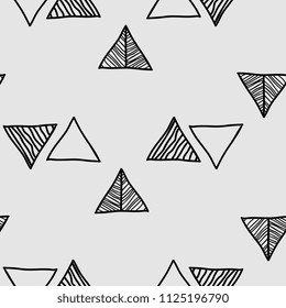 Boho triangle hand drawn seamless pattern background. Fashion abstract geometric organic ready for print.