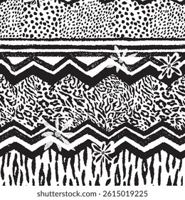 Boho Tribal Animal Mix Seamless Pattern for Textile Print for Fabric