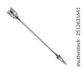 Boho tribal arrow. Hand drawn sketch style. Best for ethnic, tattoo designs. Vector illustration isolated on white.
