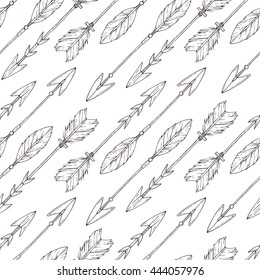 boho tribal arrows; bohemian chic, native american vector seamless pattern for wallpapers, greeting cards, blogs, web page background and more; hand drawn vector illustration in sketch style