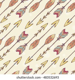 boho tribal arrows; bohemian chic, native american vector seamless pattern for wallpapers, greeting cards, blogs, web page background and more; hand drawn vector illustration in sketch style