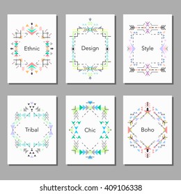 Boho tribal ethnic colorful cards set. Vector illustration