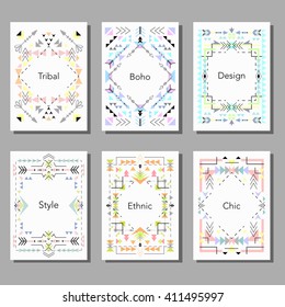 Boho tribal ethnic style cards set. Vector illustration