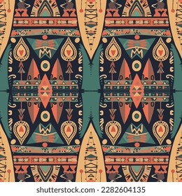Patrón ininterrumpido de la tribu Boho. Resumen de la línea gráfica intrincada de la antigua antigua tribu de la tradición folk tradicional. Ornate elegante vintage retro moderno estilo minimalista para texturas de tela.