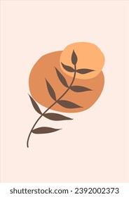 boho tropical leaf. natural shapes poster set in mid century style. Modern illustration: tropical leaf, geo elements for minimalist print, poster, boho wall decor, flat design Vector minimal art