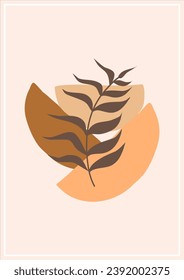 boho tropical leaf. natural shapes poster set in mid century style. Modern illustration: tropical leaf, geo elements for minimalist print, poster, boho wall decor, flat design Vector minimal art