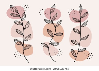 Boho Tropical Leaf Poster Set with Modern Style.Vector illustration