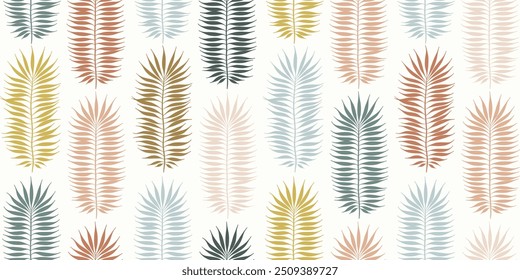 Boho tropical pattern, palm leaves seamless vector background. Exotic plant jungle print. Leaves of palm tree.