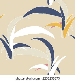 Boho tropical plant seamless Pattern. Botanical trendy style foliage  background. Hand drawn floral wallpaper. Fashion flower print. Vector illustration