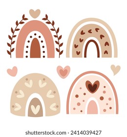Boho Valentines rainbow clipart set. Valentines day clipart. Love rainbow in catroon flat style. Vector illustration.