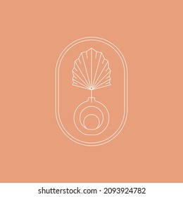 Boho Vase and Palm Dried Leaf in Trendy Minimal Liner Style. Vector Bohemian Frame for Creating Logo, Postcard, Posters, Invitation, Social Media Posts and Stories