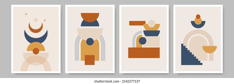 Ilustración vectorial Boho. Resumen de antecedentes estéticos contemporáneos. Diseño para portada, afiche, postal, tarjeta, volante, folleto. Formas y líneas. Antiguo concepto vintage. Decoración de la pared del Boho