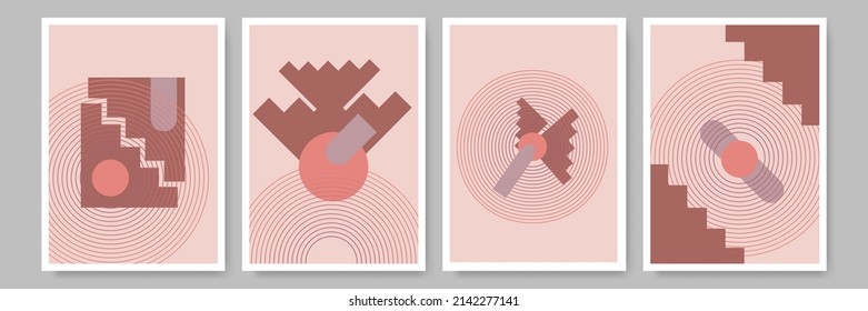 Boho vector illustration. Abstract contemporary aesthetic backgrounds. Design for cover, poster, postcard, card, flyer, brochure. Shapes and lines. Old vintage concept. Boho wall decor