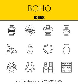 boho vector line icons set. vase, diamond and vase Icons. Thin line design. Modern outline graphic elements, simple stroke symbols stock illustration